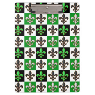 Green Schwarz-weiß Checkered Fleur-de-lis-Design Klemmbrett