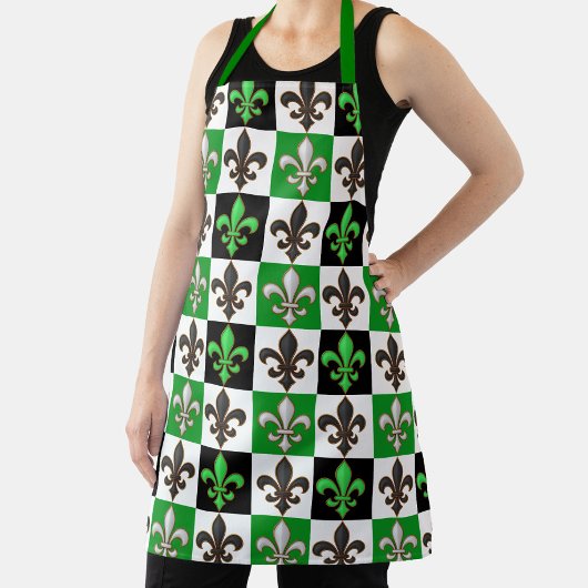 Green Schwarz-weiß Checkered Fleur-de-lis-Design Schürze
