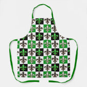 Green Schwarz-weiß Checkered Fleur-de-lis-Design Schürze (Vorderseite)