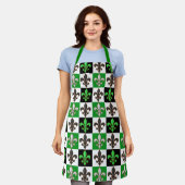 Green Schwarz-weiß Checkered Fleur-de-lis-Design Schürze (Getragen)