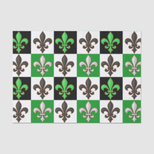 Green Schwarz-weiß Checkered Fleur-de-lis-Design Seidenpapier
