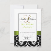 Green Schwarz-weiß Damask Initial L Wedding RSVP Einladung (Rückseite)