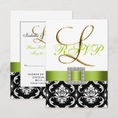 Green Schwarz-weiß Damask Initial L Wedding RSVP Einladung (Vorne/Hinten)