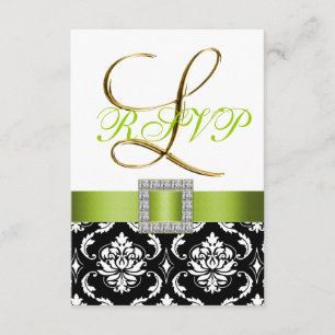 Green Schwarz-weiß Damask Initial L Wedding RSVP Einladung