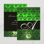GREEN SCHWARZ-WEISS DAMASK MONOGRAMM EINLADUNG (Vorne/Hinten)