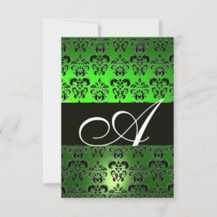 GREEN SCHWARZ-WEISS DAMASK MONOGRAMM EINLADUNG