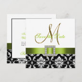 Green Schwarz-weiß Damask Save the Date-Karte Date (Vorne/Hinten)