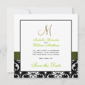Green Schwarz-weiß Damask Save the Date-Karte Date (Rückseite)