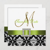 Green Schwarz-weiß Damask Save the Date-Karte Save The Date (Vorne/Hinten)