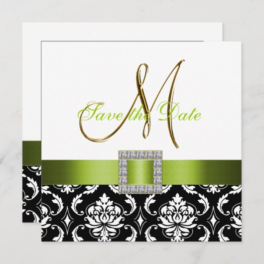 Green Schwarz-weiß Damask Save the Date-Karte Save The Date (Vorne/Hinten)