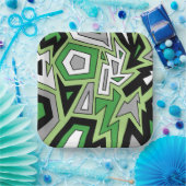 Green Schwarz-weiß Gray Aro Geometric Abstrakt Pappteller (Party)