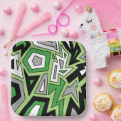 Green Schwarz-weiß Gray Aro Geometric Abstrakt Pappteller (Party)