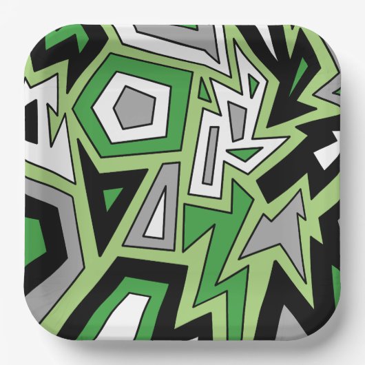 Green Schwarz-weiß Gray Aro Geometric Abstrakt Pappteller (Vorderseite)