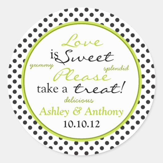 Green Schwarz-weiß Polka Dot Candy Buffet Stickers (Vorderseite)