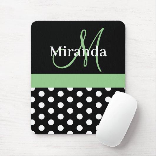 Green Schwarz-weiß Polka Dot Monogram Mouse Pad Mousepad (Mit Mouse)