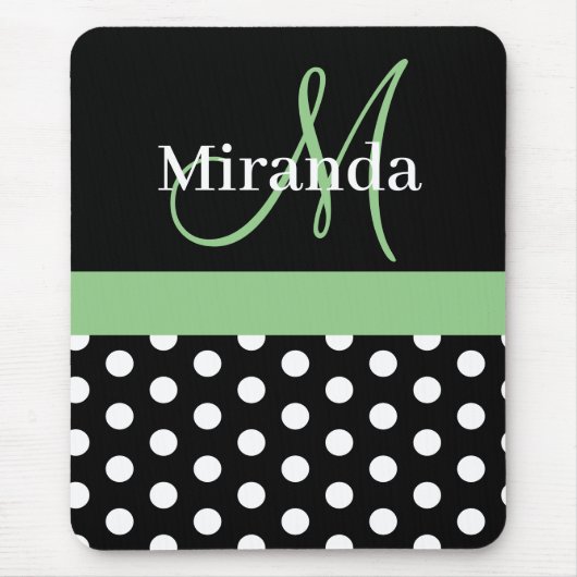 Green Schwarz-weiß Polka Dot Monogram Mouse Pad Mousepad (Vorne)