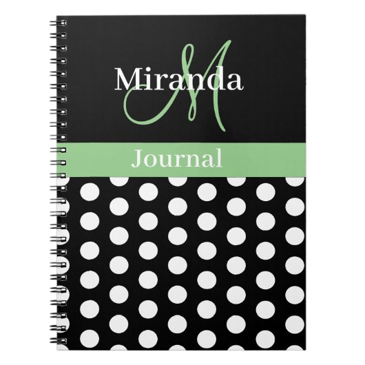 Green Schwarz-weiß Polka Dot Monogram Notizblock (Vorderseite)