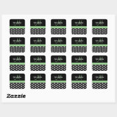Green Schwarz-weiß Polka Dot Monogram Quadratischer Aufkleber (Blatt)