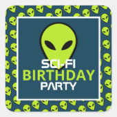 Green Sci-fi-Alien, Geburtstag Quadratischer Aufkleber (Vorderseite)