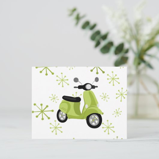 Green Scooter Postkarte (Stehend Vorderseite)