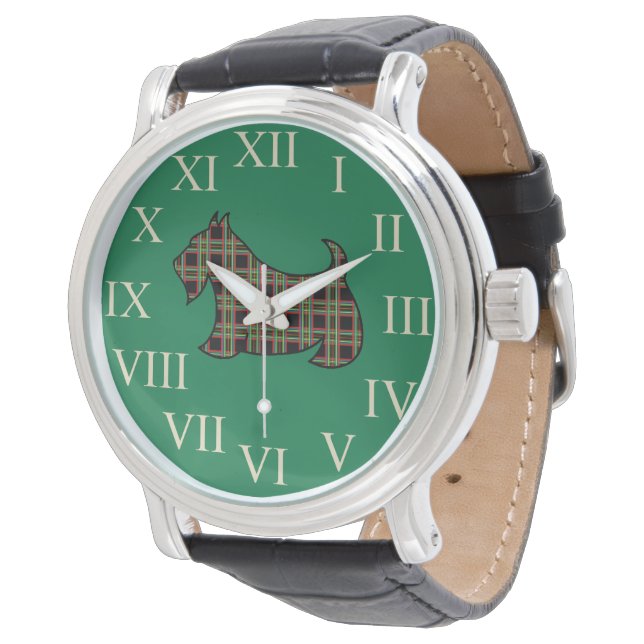 Green Scottish Terrier Watch Gift Armbanduhr (Schrägansicht)