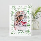 Green Scribbly Glitzer Zeichnen Frohe Weihnachten Einladung (Stehend Vorderseite)