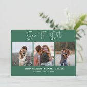 Green Script 3-Foto-Save the Date-Karte Save The Date (Stehend Vorderseite)