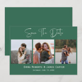 Green Script 3-Foto-Save the Date-Karte Save The Date (Vorne/Hinten)