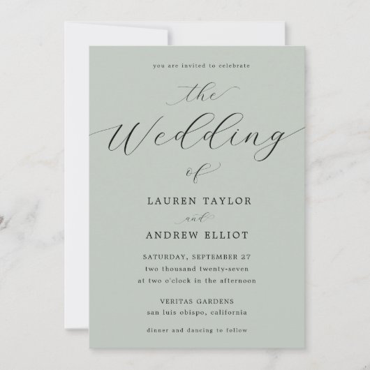 Green Script aus Sea Glass Elegante Moderne Hochze Einladung (Vorderseite)