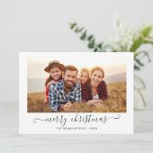 Green Script Frohe Weihnachtsfeiertage Foto Feiertagskarte (Stehend Vorderseite)