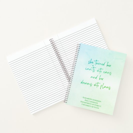 Green Script Graduate School Name Notebook Notizblock (Innenseite)