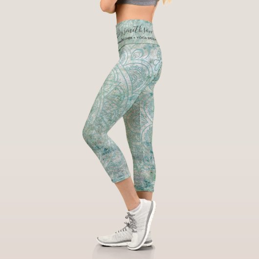 Green Script Mandala Spa Bohemian Spiritual  Capri Leggings (Links)
