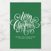 Green Script "Merry Christmas" Personalisiert Weinetikett (Einzelnes Label)