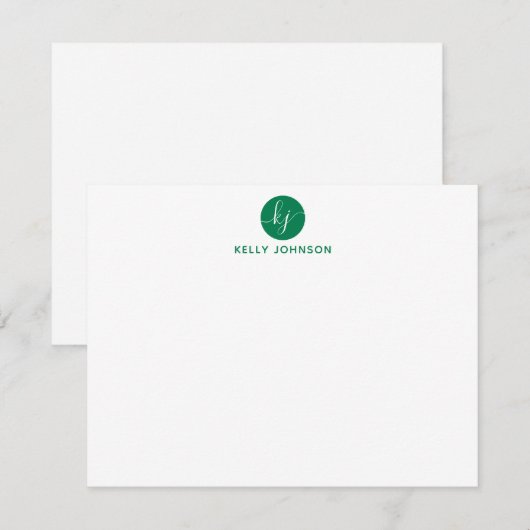 Green Script Monogram Circle Moderne Elegant Girly Mitteilungskarte (Vorne/Hinten)
