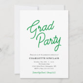 Green Script Simple Budget Grad Party Einladung (Vorderseite)