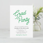 Green Script Simple Budget Grad Party Einladung (Stehend Vorderseite)