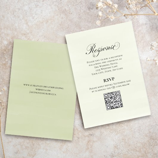 Green Script Wedding QR Code RSVP Elegant  Begleitkarte