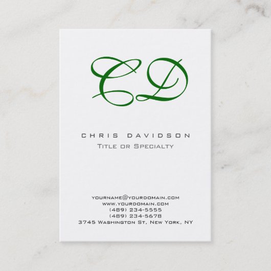 Green Script White Contemporary Business Card Visitenkarte (Vorderseite)