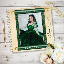 Green Scroll Foto Budget Quinceñera Gästebuch Notizblock