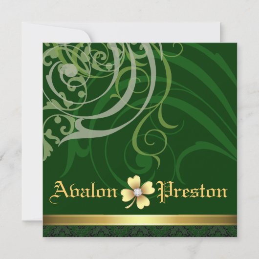 Green Scroll Kleeblatt St Patrick's Day Hochzeit Einladung (Vorderseite)