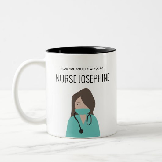 Green Scrubs Danke, Nurse Personalisiert Zweifarbige Tasse (Links)