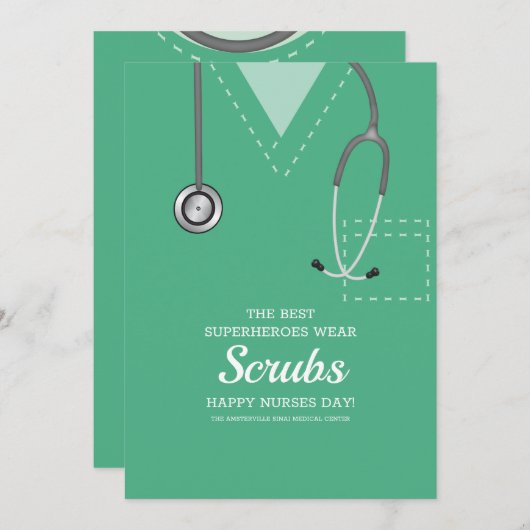Green Scrubs Nurbs Day Card Einladung (Vorne/Hinten)