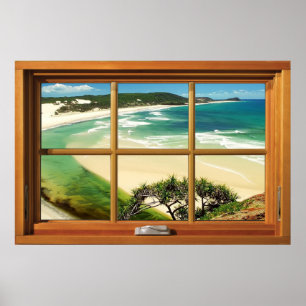 Green Sea 6 Pane Holzfenster Illusion Poster