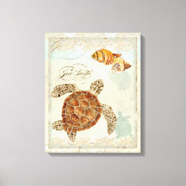 Green Sea Turtle Coastal Beach - Wasserfarben Art Leinwanddruck