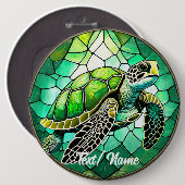 Green Sea Turtle Stain Glass Design Button (Vorne & Hinten)