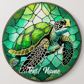 Green Sea Turtle Stain Glass Design Button (Vorderseite)