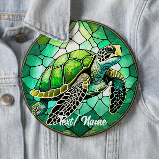 Green Sea Turtle Stain Glass Design Button