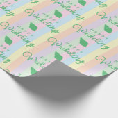 Green Seashells Happy Wedding Text Rainbow Stripin Geschenkpapier (Ecke)