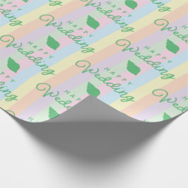 Green Seashells Happy Wedding Text Rainbow Stripin Geschenkpapier