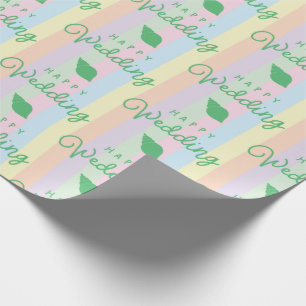 Green Seashells Happy Wedding Text Rainbow Stripin Geschenkpapier